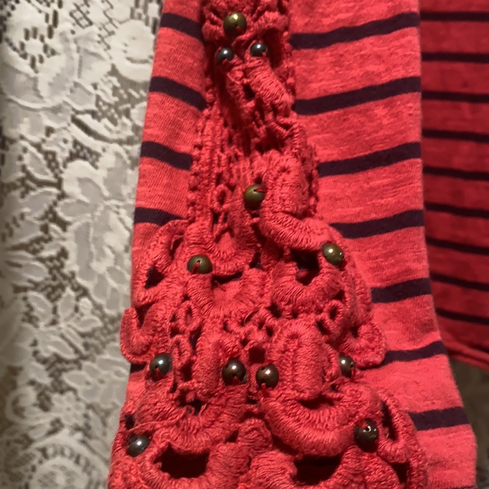 FREE PEOPLE HARD CANDY TOP RED/NAVY STRIPE SZ LG - Picture 3 of 4